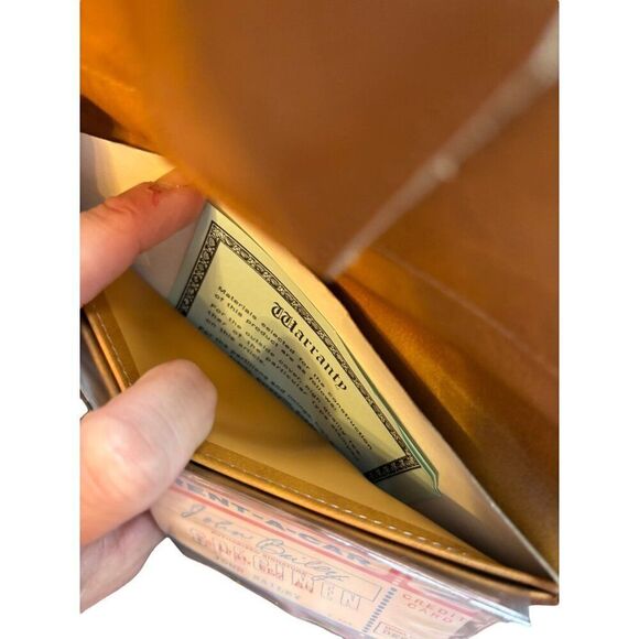 Vintage Brown Leather & Canvas  burlap Clutch Wallet With Snap Closure - Picture 6 of 12